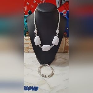 Elegant White Beaded Necklace and Bracelet Set